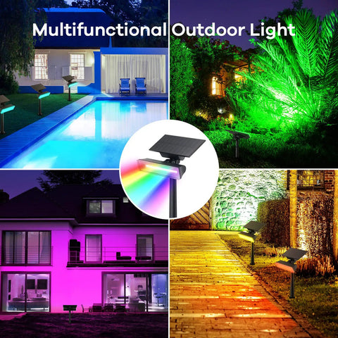 Lit Up Color Changing Solar Spot Lights Outdoor 54 LEDs RGB IP67 Waterproof Garden Path Lights 130 Degree Flood Beam With Two Modes 2 Pack