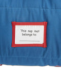 Blue Team Spirit Nap Mat Set With Built In Pillow And Plush Blanket, name tag section visible.