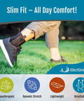 Person wearing AFTR Ankle Compression Brace Snug Fit For Sprained Ankles And Post Injury Support, demonstrating flexibility.