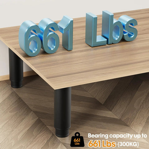 Adjustable Metal Furniture Legs Set Of Four From 5.12 To 9.45 Inches Built Tough For Sofa Bed Cabinet Dresser Chair And Coffee Table Supports Up To 661 Lbs Black, shown installed on a wooden table