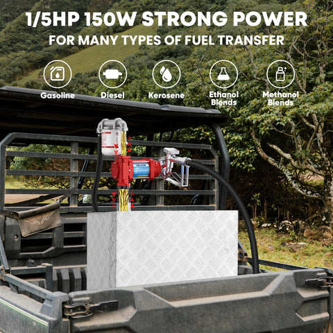 Heavy Duty 12V Fuel Transfer Pump With 10 GPM Flow, Cast Iron Rotary Vane Pump, mounted in a vehicle for versatile fuel transfer.