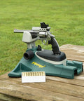 Matrix Adjustable Ambidextrous Rifle And Pistol Shooting Rest for range and precision shooting on a wooden table outdoors.