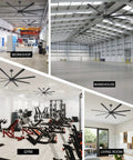 96 Inch Industrial Ceiling Fan No Light With 8 Aluminum Blades, Remote And App Control, DC Motor Delivers Up To 18000 CFM in multiple settings