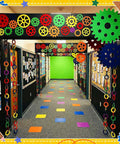 Colorful Gear Shaped Felt Decor Mats Set Of 48 In Four Sizes 3.1, 4.7, 6.2 And 7.8 Inches for classroom bulletin board decor displayed in hallway