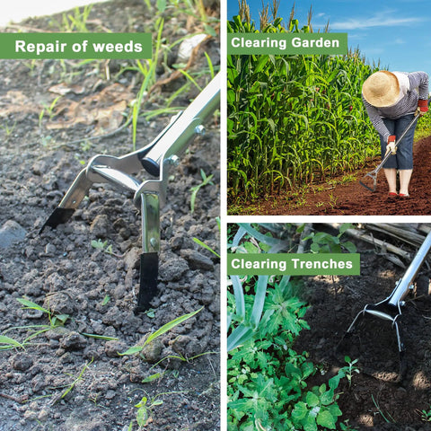 Garden Hoe With Three Height Adjustable Long Handle 55.9 Inch Stainless Steel Heavy Duty Scuffle Hoe used in lawn and garden.