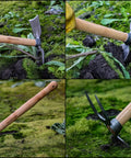 Beefy Dual Function Hand Mattock With Hoe Blade And Grubber For Small Garden Trenching And Root Cutting 15.5 Inch in garden use