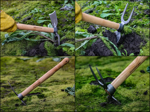 Beefy Dual Function Hand Mattock With Hoe Blade And Grubber For Small Garden Trenching And Root Cutting 15.5 Inch in garden use