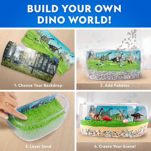 Light Up Dinosaur Terrarium Science Kit For Kids With Never Dry Sand Dino Figures A Backdrop And Gems Create A Colorful Prehistoric World You Can See Through A Wide Mouth Panorama View, clear terrarium setup