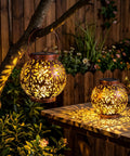 Two Pack Outdoor Solar Hanging Lantern Lights With Handle Waterproof Tabletop LED Moroccan Style Metal Garden Lanterns For Patio