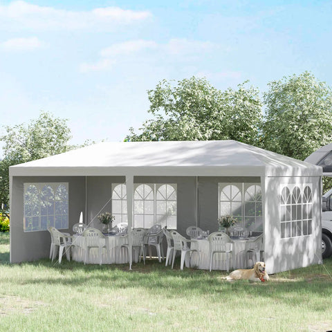10 By 20 Foot Large Outdoor Party Tent Shelter With Four Removable Window Sidewalls in a garden setting