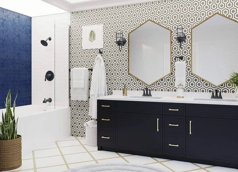 Auden Bathroom Sink Faucet 4 Inch Centerset 2-Handle 3-Hole NSF Certified Tuscan Bronze Finish installed on modern vanity