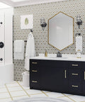 Bathroom interior with double sink and hexagonal mirrors, no Auden Single Handle Bathroom Sink Faucet Visible