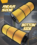 Rear and bottom view of 6 Piece Oil And Lube Filter Set For Freightliner And Western Star Trucks Fits 114SD 122SD Cascadia L6 Engines