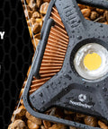 2000 Lumen LED Rechargeable Work Light With USB Power Outlet, Weatherproof IP67, Drop Tested, rainy rocks, durable copper housing