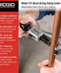 Fast Acting Tubing Cutter 1/4 To 1-5/8 Inch For Copper, Brass, Aluminum And Plastic Tubing With Ergonomic XCEL Knob in use