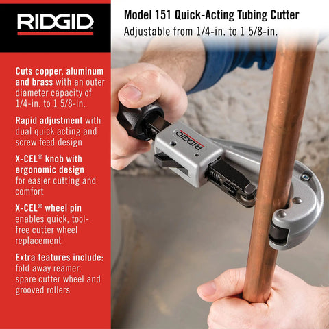 Fast Acting Tubing Cutter 1/4 To 1-5/8 Inch For Copper, Brass, Aluminum And Plastic Tubing With Ergonomic XCEL Knob in use