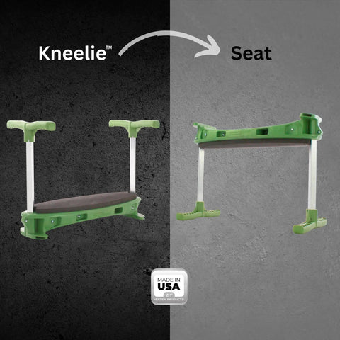 Ergonomic Garden Kneeler With Tush Pad And Handles For Pain Free Kneeling While Gardening Senior Friendly Versatile Garden Stool Kneeler Lightweight Yet Sturdy Made In USA shown as kneeler and seat.