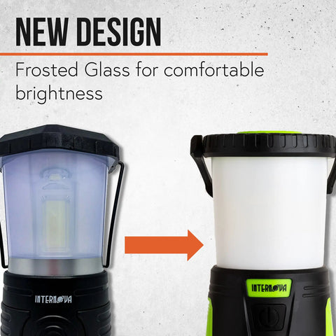 Side-by-side view of Beast Mode 2000 Lumen Camping Lantern with new frosted glass design for soft brightness