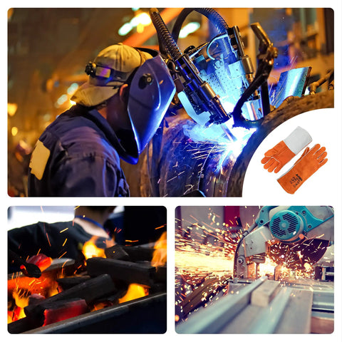 Welders using Premium 13 Inch Leather Forge Welding Gloves With Aramid Stitching And Split Leather Shell Heat Resistant gloves.