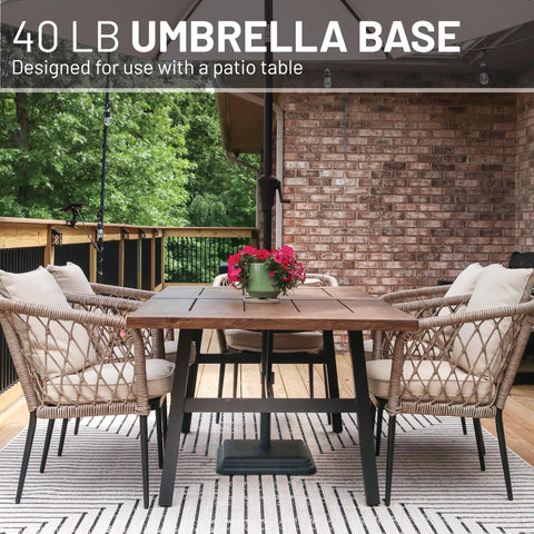 40 Pound Outdoor Umbrella Base For Patio Tables, Heavy Duty Weighted Stand That Stays Put In Wind, Easy To Use, Made In The USA