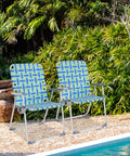 Oversized Folding Aluminum Beach Chair Set With Webbed Seat And Detachable Cup Holder, Heavy Duty 300 Lb Capacity, 2 Pack In Blue And Green by a pool