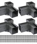 Heavy Duty 5 Way Pergola Corner Bracket For 4x4 Posts, 3.5x3.5 Actual Fit, 304 Stainless Steel With Black Finish And Flange Anchor Base