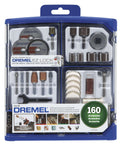 Front view of Dremel 160‑Piece EZ Lock rotary tool accessory kit in a blue storage case.