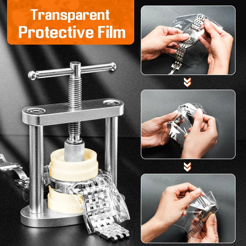 Watch Press Tool Set Back Case Closer For Closing The Back Cover And Battery Replacement Opener Remover Repair Kit For Round Dial Watches 22mm Through 42mm Pry Opening Case Back with transparent protective film.