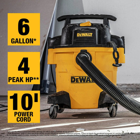 4 Peak HP 6 Gallon Wet And Dry Shop Vacuum With Blower Function For Heavy Duty Cleanup Portable Vacuum Yellow And Black