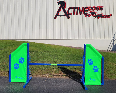 Angled Wing Jump For Dog Agility, Heavy Duty PVC Obstacle For Indoor Or Outdoor Training, 48 Inch Bar, durable, bright yellow wings