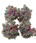 Close-up of WS2811 individually addressable RGB LED pixel string 200 pack, showing 4 inch square, 12mm diffused bulbs with wiring