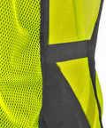 Close-up of High Visibility Safety Vest For Work Sites Yellow Lime Open Mesh With 1 Inch Reflective Tape Prismatic Stripes showcasing side detail.