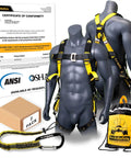 SUPERCELL Safety Harness 2 Pack Boss Level Full Body Fall Protection ANSI OSHA Compliant shown on mannequins with packaging