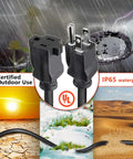 Heavy Duty 150 Ft Outdoor Extension Cord With 16 AWG 3 Prong Plug, Waterproof SJTW, UL Listed showing weatherproof features