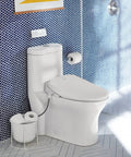 Genta LX Modern Wall Mount Pivoting Toilet Paper Holder in Chrome for Bathroom Easy Install next to a white toilet