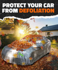 Large Sedan Car Cover 200x75x60 Inches All Weather 190T Polyester With Buckle Strap covered with autumn leaves
