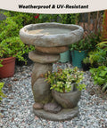 Solar Fountain For Bird Bath And Planter, Freestanding Rock Waterfall With LED Lights For Garden Patio And Yard in garden setting