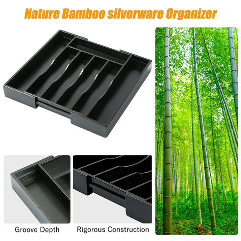 Expandable Bamboo Silverware Organizer For Kitchen Drawers Adjustable Five To Seven Compartment Cutlery Tray Utensil Holder