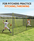 Backyard Batting Cage 30ft By 12ft By 8ft For Baseball And Softball With Pitching Machine Hole and players practicing