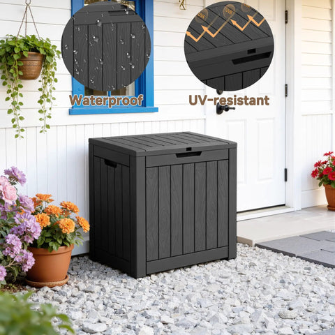 35 Gallon Outdoor Storage Box For Deck, Garden, And Patio, Lockable Weatherproof Resin Storage Chest with UV Fade Resistance
