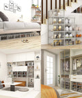 12 Pack Clear Shoe Storage Boxes For Closet Organization, Stackable And Foldable Sneaker Racks in various room settings