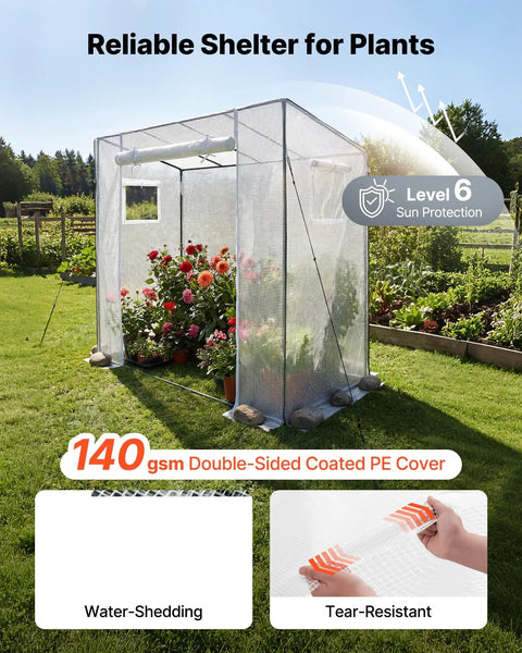 Walk In Greenhouse For Outdoors With Windows PE Cover Roll Up Zipper Door in garden with plants inside