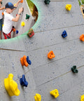 Sets Of 25 Multi Colored Rock Climbing Holds For Indoor And Outdoor Walls, Textured For Easy Grip on a playground wall with kids climbing