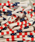 USA Flag Bamboo Golf Tees 100 Count Eco Friendly Renewable Hardwood Tees Three And A Quarter Inch Stars And Stripes Design pile