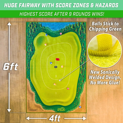 6ft x 4ft Chip N Stick mat with scoring zones for Chip N Stick Golf Game Kit With 1 Chip N Stick Mat, 16 Balls, And Chipping Mat.