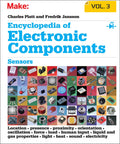 Cover showing various sensors with text: Maker Friendly Sensor Bible Location, Presence, Proximity, Orientation, Oscillation.