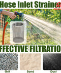Garden Hose Inlet Strainer Filter G3/4 BSP For 3/4 Inch Pipe Fits 30mm Water Inlet, shown filtering water as a debris guard