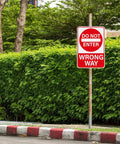 Two Pack Do Not Enter Wrong Way Signs 18 By 12 Inches For Traffic Road High Visibility Reflective Aluminum Weather Resistant Outdoor Signage No Entry Warning For Driveways Service Roads And Intersections mounted on roadside post