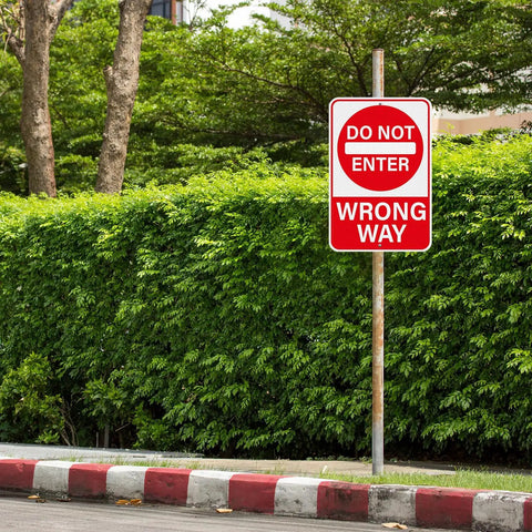 Two Pack Do Not Enter Wrong Way Signs 18 By 12 Inches For Traffic Road High Visibility Reflective Aluminum Weather Resistant Outdoor Signage No Entry Warning For Driveways Service Roads And Intersections mounted on roadside post