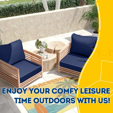 Outdoor Chair Cushions Set Fade Resistant Waterproof Patio Replacement Cushions 24x24x5 Seat Cushions And 24x19 Back Cushions Navy Blue One Hundred Percent Polyester With Breathable Covers UV Resistant Easy Care on wooden patio chairs.